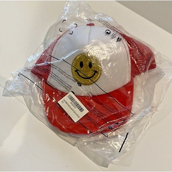 Boys Girls Glitter Happy Face Trucker Hat Mesh Adjustable Snap Back - Picture 1 of 3